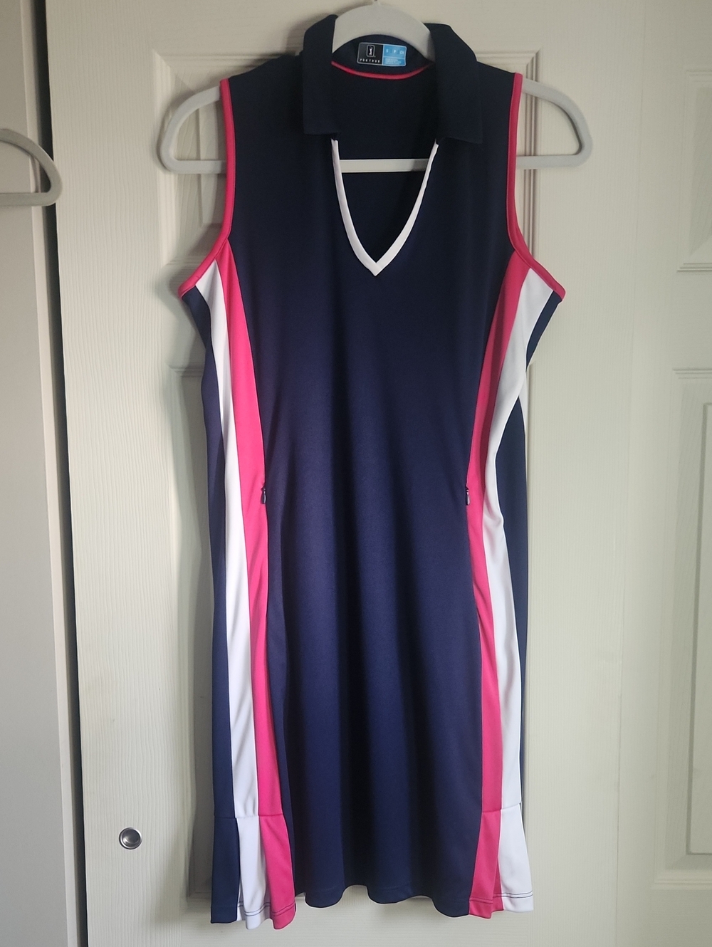 PGA Tour Navy Sleeveless Polo Dress with Pink & White Side Panels